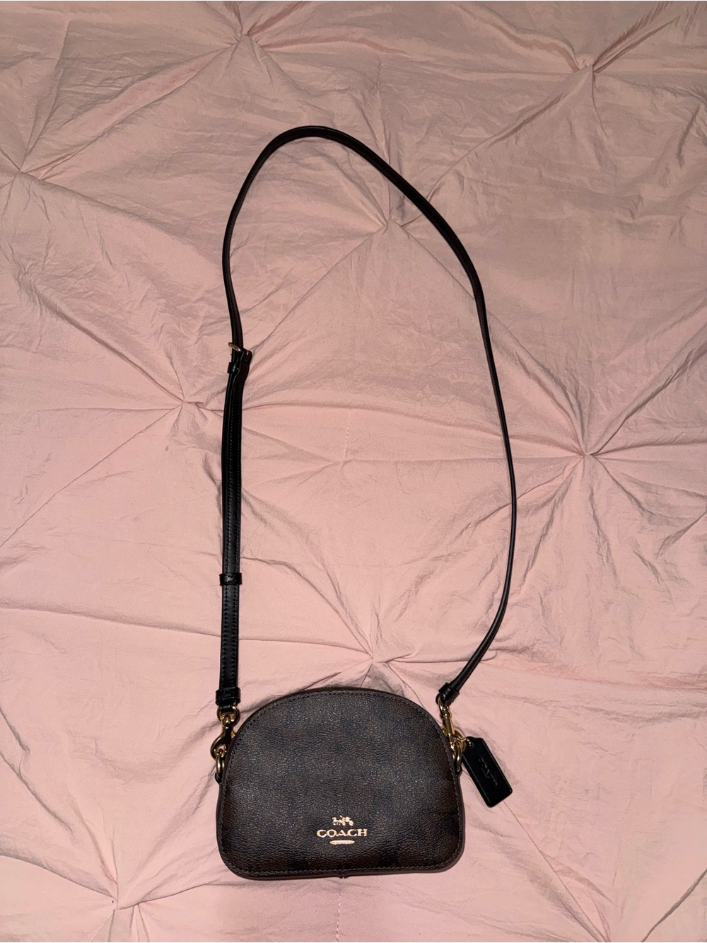 Coach Small Walnut/Black Pebbled Leather Crossbody with Gold Hardware